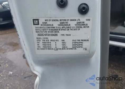 2003 Chevrolet Silverado 1500 Lt from USA, damaged, VIN 2GCEC19T331234206